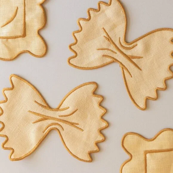 NEW IN BOX! Piecework Pasta Cocktail Napkin Set - Hostess Entertaining Gift - Picture 4 of 8